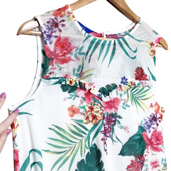 NWT APT 9 Womens Sleeveless Floral Print White Sheer Yoke Top Blouse M - Picture 6 of 16